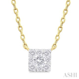 1/10 Ctw Lovebright Petite Square Shape Round Cut Diamond Fashion Pendant With Chain in 10K Yellow Gold