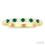 1.75 MM Emerald and 1/6 Ctw Round Cut Diamond Precious Wedding Band in 14K Yellow Gold