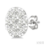 1/6 Ctw Lovebright Petite Oval Shape Round Cut Diamond Fashion Stud Earring in 10K Yellow and White Gold