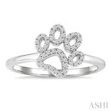 1/6 Ctw Petite Dog Paw Round Cut Diamond Fashion Ring in 10K White Gold