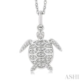 1/10 Ctw Petite Sea Life Turtle Round Cut Diamond Fashion Pendant With Chain in 10K White Gold