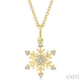 1/10 Ctw Petite Snowflake Round Cut Diamond Fashion Pendant With Chain in 10K Yellow Gold