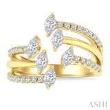 7/8 Ctw Three-Way Split Marquise and Round Cut Diamond Fashion Open Ring in 14K Yellow Gold