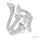 2 1/4 Ctw Bypass Three-Way Split Marquise, Pear and Round Cut Diamond Fashion Open Ring in 14K White Gold