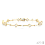 1 1/3 Ctw Bezel Set Princess and Round Cut Diamond Bar Link Bracelet in 14K Yellow Gold