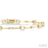 1 1/3 Ctw Bezel Set Emerald and Round Cut Diamond Bar Link Bracelet in 14K Yellow Gold