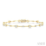 1 1/3 Ctw Bezel Set Oval and Round Cut Diamond Bar Link Bracelet in 14K Yellow Gold