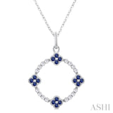 1.25 MM Clover Circle Sapphire and 1/8 Ctw Round Cut Diamond Precious Pendant With Chain in 10K White Gold
