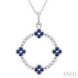 1.25 MM Clover Circle Sapphire and 1/8 Ctw Round Cut Diamond Precious Pendant With Chain in 10K White Gold