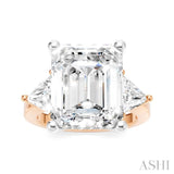 1 Ctw Emerald Shape Trillion and Round Cut Diamond Semi-Mount Engagement Ring in 14K Rose and White Gold