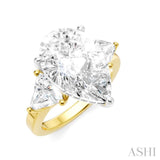 1 1/10 Ctw Pear Shape Trillion Cut & Round Cut Diamond Semi-Mount Engagement Ring in 14K Yellow and White Gold