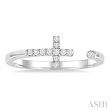 1/10 Ctw Petite Cross Round Cut Diamond Open Fashion Ring in 10K White Gold