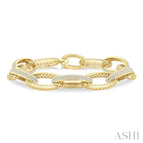 3 Ctw Open Window Oval Link Round Cut Diamond Aeris Gold Bold Bracelet in 14K Yellow Gold