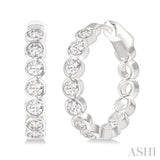 1 Ctw Bezel Set Round Cut Diamond Fashion Hoop Earrings in 14K White Gold