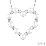 4 MM Round Shape Cultured Pearl and 1/3 Ctw Round Cut Diamond Heart Shape Pendant With Chain in 14K White Gold