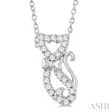 1/10 Ctw Cat Shape Petite Single Cut Diamond Fashion Pendant With Chain in 10K White Gold