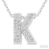 1/10 Ctw Bubble Accent Initial 'K' Round Cut Diamond Fashion Pendant With Chain in 10K White Gold