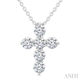 1/3 Ctw Round Cut Diamond Christian Cross 6-Stone Fashion Pendant With Chain in 14K White Gold
