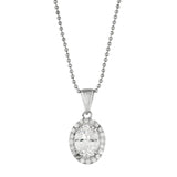 Sterling Silver Oval CZ Halo Style Pendant with 18” Chain