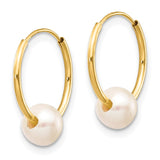 14k 5-6mm White Semi-round Freshwater Cultured Pearl Endless Hoop Earrings