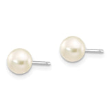 14k White Gold 5-6mm White Button FW Cultured Pearl Stud Post Earrings
