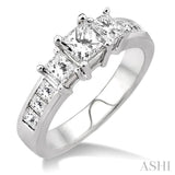 1 1/2 Ctw Nine Stone Princess Cut Diamond Engagement Ring in 14K White Gold