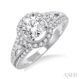 1 Ctw Diamond Engagement Ring with 1/2 Ct Round Cut Center Stone in 14K White Gold