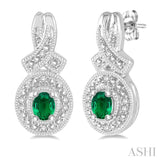 4x3 mm Oval Cut Emerald and 1/20 ctw Single Cut Diamond Earrings in Sterling Silver