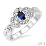5x3 mm Oval Cut Sapphire and 1/50 Ctw Single Cut Diamond Ring in Sterling Silver