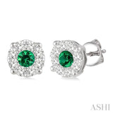 3.2 mm Round Cut Emerald and 1/2 Ctw Lovebright Diamond Earrings in 14K White Gold