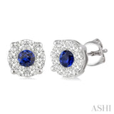 3.2 mm Round Cut Sapphire and 1/2 Ctw Lovebright Diamond Earrings in 14K White Gold