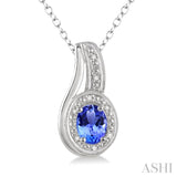 Oval Shape Silver Gemstone & Diamond Pendant