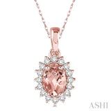 1/8 Ctw Round Cut Diamond and Oval Cut 6x4mm Morganite Center Sunflower Semi Precious Pendant in 10K Rose Gold with chain