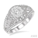 7/8 Ctw Round Diamond Lovebright Engagement Ring in 14K White Gold