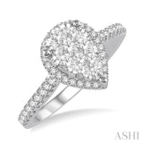1/2 Ctw Pear Shape Round Cut Diamond Lovebright Ring in 14K White and Rose Gold
