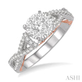 5/8 Ctw Round Diamond Lovebright Crossover Shank Engagement Ring in 14K White and Rose Gold