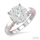 1 Ctw Round Diamond Lovebright Solitaire Style Engagement Ring in 14K White and Rose Gold