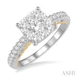 1 Ctw Round Diamond Lovebright Square Shape Engagement Ring in 14K White and Yellow Gold