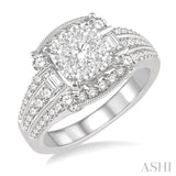 1 3/8 Ctw Diamond Lovebright Vintage Inspired Engagement Ring in 14K White Gold