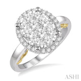 1 Ctw Round Diamond Lovebright Oval Halo Engagement Ring in 14K White and Yellow Gold