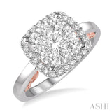 1 Ctw Round Diamond Lovebright Square Halo Engagement Ring in 14K White and Rose Gold