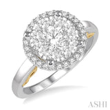 1 Ctw round Diamond Lovebright Solitaire Style Halo Engagement Ring in 14K White and Yellow Gold
