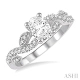 1/4 Ctw Round Diamond Oval Shape Semi-Mount Engagement Ring in 14K White Gold
