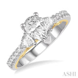 1/2 Ctw Diamond Pear Shape Semi-Mount Engagement Ring in 14K White and Yellow Gold