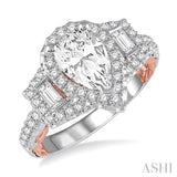 5/8 Ctw Diamond Pear Halo Semi-Mount Engagement Ring in 14K White and Rose Gold