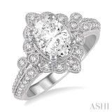 1/2 Ctw Round Diamond Semi-Mount Art Deco Inspired Halo Engagement Ring in 14K White Gold