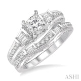 1 1/5 Ctw Diamond Wedding Set with 7/8 Ctw Princess Cut Engagement Ring and 1/3 Ctw Wedding Band in 14K White Gold