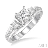 7/8 Ctw Diamond Engagement Ring with 1/2 Ct Princess Cut Center Diamond in 14K White Gold