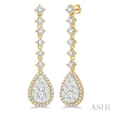 1 Ctw Round Cut Lovebright Diamond Pear Shape Dangler Earrings in 14K Yellow and White Gold