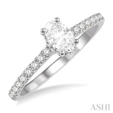 5/8 Ctw Oval Shape Center Stone Ladies Engagement Ring with 3/8 Ct Oval Cut Center Stone in 14K White Gold